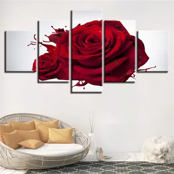 5 skydelyje Raudona Rožė, Gėlės Sienos Meno Tapybos Drobės Aliejaus Tapybai Šiuolaikinio Modulinės Nuotrauką, Namo Apdaila Už Kambarį Apdaila
