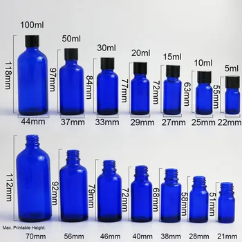 500pcs 100cc 50cc 30cc tuščias mėlyna eterinio aliejaus buteliukas 10ml 15ml 20ml 1oz 1/2oz mėlynos spalvos stiklo butelis su Aliuminiu dangteliu didmeninės