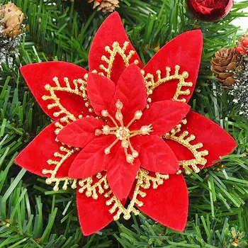 5vnt/daug 13cm Linksmų Kalėdų Ornamentu Dirbtinių Gėlių Galvos Dėl Kalėdų Medžio Apdaila Netikrą Gėlių Naujųjų Metų 2021 Namų Dekoro