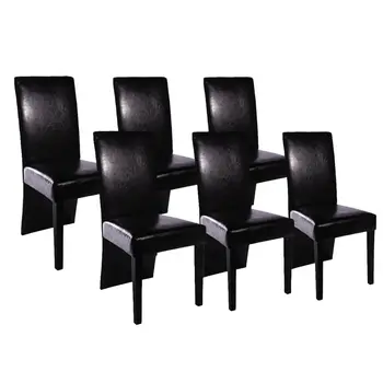 6 Patogūs, Sintetinės Odos Valgomojo Kėdės Juoda Medienos Rėmo Elegantiškas Kėdės, Virtuvės Kambarys Didelis, Dydis 52 x 43 x 93 cm