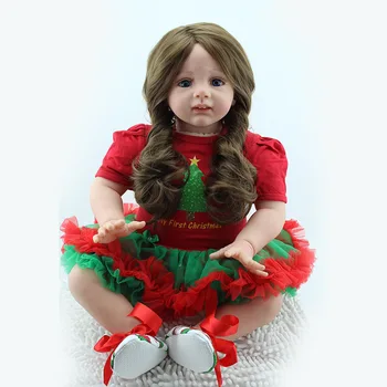 60CM Kūdikis Reborn Lėles realios Žaislai Tikroviška Silikono Lėlės Dėvėti Kalėdų Drabužius Mergina Partneris Pliušinis Žaislas Su Ilgi Banguoti Plaukai