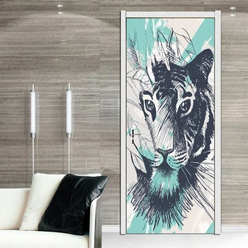 77x200cm Kūrybos Gyvūnų Eskizavimo tigras Durų Lipdukai Dažymas Tapetų Plakatas Siena Lipdukas Miegamojo Kambarį, Namų Dekoro