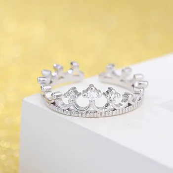 7KMOOR Mėgėjams Vestuviniai Žiedai Anillos Moterys Sidabro Spalvos Cirkonis Kristalų Karalienės Karūnos Atidarymo Vestuviniai Žiedai CZR60