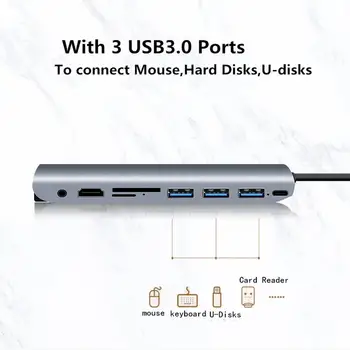 9 1 Universalus USB Šakotuvą, C Tipo HDMI-suderinama Adapteris 4K VGA PD TF Card Reader USB C Splitter 