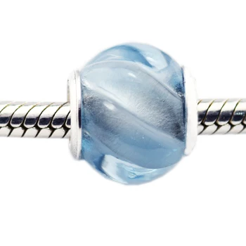 925 Sterling Silver Blue Ratilai Žavesio Aqua Blue Crystal Granulės, Tinkami Moteris 