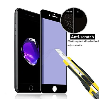 9H Kovos su Blue Ray Visiškai Padengti Grūdinto Stiklo iPhone 6 6S 7 8 Screen Protector, iPhone 6 6S 7 8 Plius Apsauginės Plėvelės Stiklo