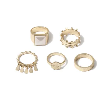 AE-CANFLY Madinga 5 vnt/set Minimalistinio Žiedai Aukso Geometriniai Puošybos Žiedai, Papuošalai Moterims, Šaliai, Aksesuarai