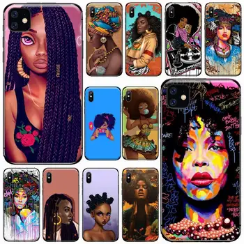 Afro Merginos Juoda Moterų Karalienė Meno Telefono dėklas skirtas iPhone 11 12 pro MINI XS MAX 8 7 6 6S Plus X 5S SE 2020 XR