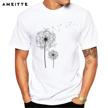 AMEITTE 2019 Naujas baltos spalvos piešinys vektoriaus kiaulpienių marškinėliai vyriški gėlių, augalų print t-shirt vasaros atsitiktinis streetwear vyrų viršūnės