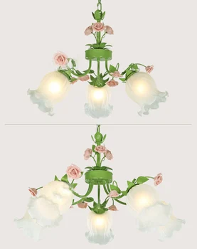 Amerikietiško Stiliaus LED Rose Pakabukas liustra Vaikų Miegamasis gėlių žibintai kambarį Valgomasis Kambarys Sieniniai šviestuvai Stiklo lempa D65