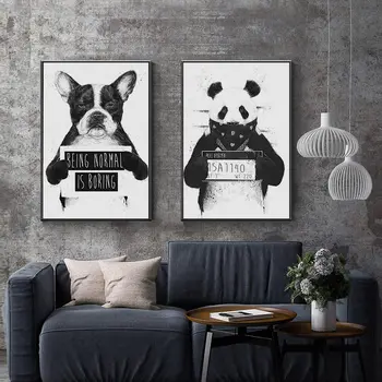 Animacinių Filmų Gyvūnų Namų Puošybai Šiaurės Europos Stiliaus Drobės, Freska Menas Spausdinti Mielas Panda Šuo Plakatas Gyvenimo Kambario Sienos Meno Drobė