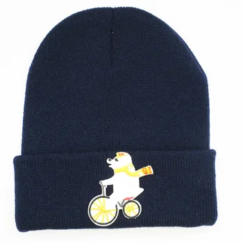 Animacinių filmų lokys siuvinėjimo Tirštėti megzti skrybėlę žiemą šiltą kepurę Skullies bžūp beanie skrybėlių už vaikas vyrai moterys 363