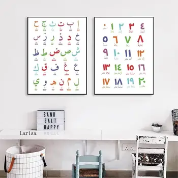Arabų Islamo Sienos Meno Tapybos Drobės Arabų Rašmenimis Skaitmenimis Švietimo Plakatas Spaudinių Darželio Vaikų Kambario Sienų Apdaila