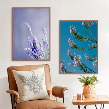 Augalų kraštovaizdžio aliejaus tapybai geltoni milteliai violetinė gėlė meno drobė, tapyba kambarį koridoriaus juostą namų puošybai freskos