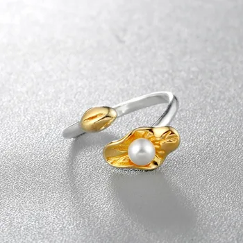 Aukso Lotoso Žiedai Moterims, Naujas Dizainas Puikus Sidabro Spalvos gėlių žiedas Pareiškimą Papuošalai Reguliuojamo Dydžio Karka Mados Žiedas
