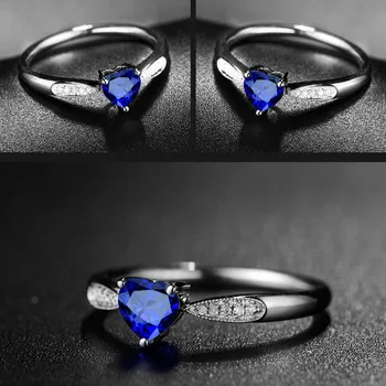 Aukštos klasės Mados Moterų 925 Sidabro, Mėlyna Cirkonis Širdies Žiedas Deimantas Žiedai Moterims, Juvelyriniai dirbiniai Didmeninė Žiedas
