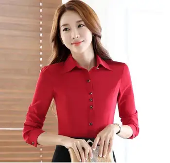 Aukštos kokybės mados OLIS moterų drabužiai nauji ilgomis rankovėmis marškinėliai kieto spalvų Oficialų palaidinė plius dydis office ponios šifono viršūnes raudona