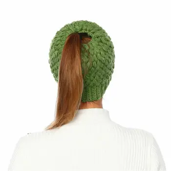 Beanie Skrybėlių plaukai surišti į uodegą Žiemą Šiltas Slidinėjimo Kepurė Megzta Kepuraitė Uodega Moterų MUS