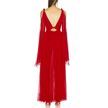 Beateen 2019 Naujas Moterų Mados Seksualus Plungės Iškirpte Dirželis Išpjovą Akių Elegantiškas Maxi Suknelė Raudona Šalies Ritininės Suknelė