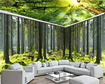 Beibehang papel de parede Užsakymą tapetai šviežių natūralių miškų didelis medis gyvūnų, visas namas fono sienos 3d tapetai