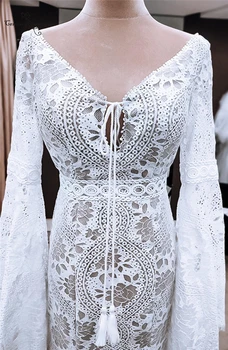 Boho Vestuvių Suknelės Undinė Vestuvių Suknelė Moterims 2021 ilgomis Rankovėmis Backless Nėrinių Nuotaka Chalatai Plus Size Vestidos De Novia