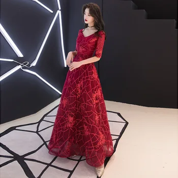Bordo Satino Rytų Stiliaus Pokylių Suknelės Kinijos Senovinių Vestuvių Cheongsam Elegantiškas Ilgai Vakare Šalies GownsSize XS - XXL