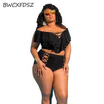 BWCXFDSZ Naujas Bikini Plius Dydis Biquini Paplūdimio Drabužiai maudymosi Kostiumėliai Moterims, maudymosi kostiumėlį, Pynimas Aukšto Juosmens Bandeau Iškirpti Plaukimo Maudymosi Kostiumas