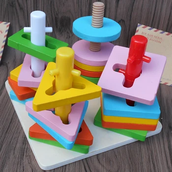 Candice guo! Montessori ugdymo medinis žaislas žaidimas keturių columm ramstis atitikimo spalvotų formos blokus, vaikams, vaikams, dovanų 1pc