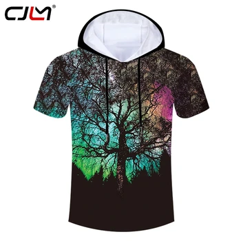 CJLM Naujas Žmogus, Spalvinga Gobtuvu Marškinėlius 3D Atspausdintas Asmenybės T-shirt Žvaigždėto Dangaus Medis Mens Tee Marškinėliai (Puloveris) Karšto Pardavimo Didmeninės