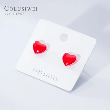 Colusiwei Naujo Dizaino 925 Sterlingas Sidabro Romantiška Raudona Meilės Širdis Mažytė Stud Auskarai Moterims, Japonų Stiliaus Fine Jewelry Brincos