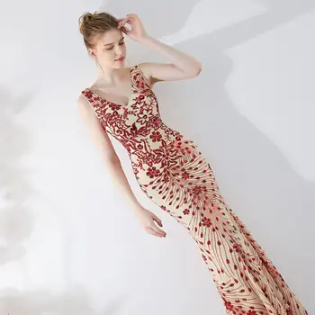 CX China gėlių modelio Ilgų Oficialių vakaro suknelės V kaklo aukso slim duobute undinė prom šalis suknelė chalatas de soiree Vestido