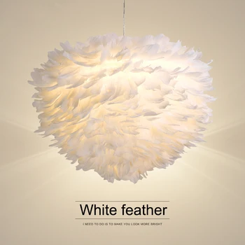 Dekoratyvinis šiuolaikinės baltų gėlių kamuolio plunksnų pakabukas šviesos diodų (LED) dizaineris fojė gyvenimo valgomasis kabinti šviesos plunksna priedai veltiniams, vilna lempa
