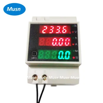 Din bėgelio LED AC 80-300V 0-100.0 A voltmeter ammeter ekraną aktyvioji galia ir galios faktoriaus laiko, Energijos skaitiklio įtampos srovė