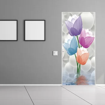 Durys, Sienos Popieriaus 3D Vektorių Gėlės Sienų Tapyba Foto Tapetai Freskomis Vandeniui Lipni Vinilo, PVC Durys, Lipdukai 77x200cm