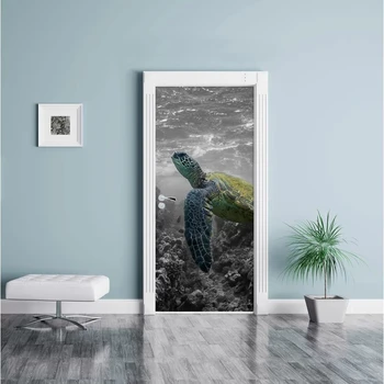 Durų Lipdukas Nuotrauką Vėžlys po vandeniu Popieriaus Mielas Lipni PVC Lipdukas Vandeniui 3D Spausdinimo Meno Namų Dekoro 