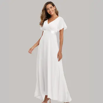 Elegantiškas V-kaklo Suknelė Šifono Pokylių Suknelė Balta Rausva Aukšto Juosmens Šalis Suknelė trumpomis Rankovėmis Chalatas, Vestidos De Fiesta De