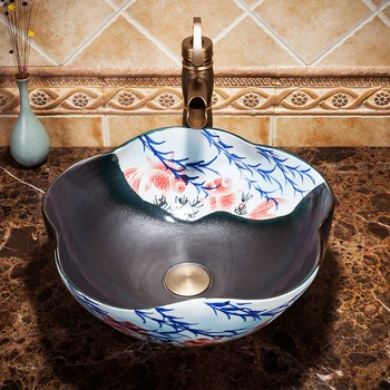 Europoje Vintage Stiliaus Keramikos Meno Baseino Kriaukle Skaitiklis Viršuje praustuvas Vonios Kriauklės praustuvams, rankomis dažyti praustuvų bowl sink