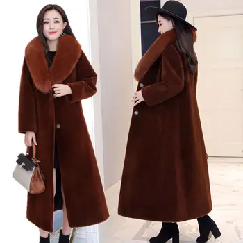 Europos Naujų Mados Žiemos Dirbtiniais Kailių Paltai Moterims Ilgas Šiltas Pasukite Žemyn apykaklės Paltas Plius dydis 3XL casaco feminin LX1284