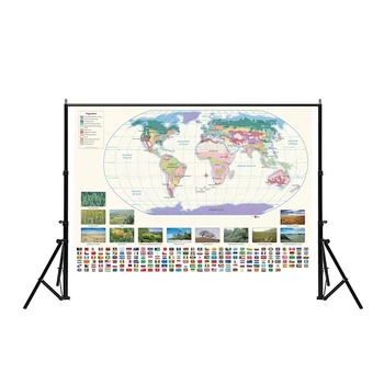 Fizinės Geografijos Augalijos Žemėlapyje 90x60cm Pasaulio Žemėlapis Plakatas su Naitonal Vėliavos neaustinių Nuotrauką Švietimo Raštinės Reikmenys