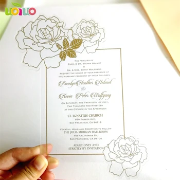 Folija aukso ar sidabro, spausdinimo rose formos vestuvių pakvietimo akrilo kortelės