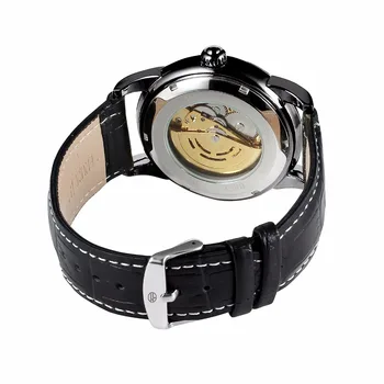 Forsining Black Bezel Retro Vyrų Automatinis Laikrodis Šviesos Rankas Į Viršų Prekės Prabanga Skeletas Riešo Žiūrėti Aukso Mechaniniai Laikrodžiai