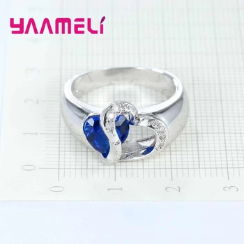 Fshion Vestuvės Vestuvinis Žiedas Elegantiškas Blue Crystal White Širdies Ornamentas 925 Sterlingas Sidabro Kubinis Cirkonis Už Žmoną
