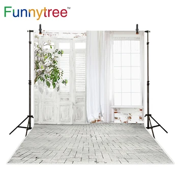 Funnytree fotografijos backdrops medienos durys, langas medžio, plytų, grindų, patalpų fone naujas foto studija photobooth