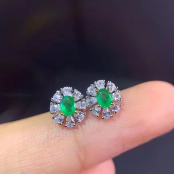 Gamtos smaragdo auskarai, 925 sidabras moterų auskarai high-end dizaino prabangus atmosfera