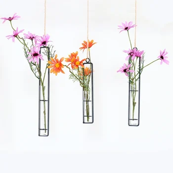 Geležies Stiklo Hydroponics Vaza Sodinamoji Puodą Gėlių Konteinerio Sienos Kabo gėlių vaza Namų šiaurės dekoracija namuose