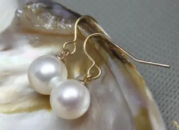 Geros Didmeninės kainos nekilnojamojo žavinga raundas 10-11mm balta AAA+ Pietų Jūros perlas tabaluoti auskarai 14/20