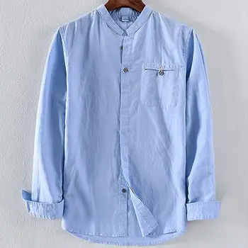 Geros kokybės Rudenį Naujas Kinų stiliaus Mens naujas ilgomis rankovėmis lino marškinėliai atsitiktinis mens medvilnės marškinėliai mens mados drabužių viršūnės