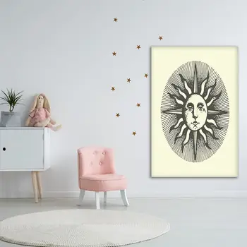 Gobelenas nuo Saulės Susiduria su Senovės Viduramžių Stiliaus Paslaptinga Tema Kūrinys Smėlio Pilka