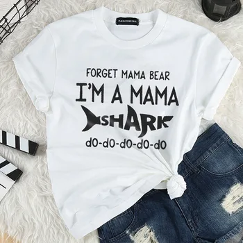 Grynos Medvilnės Marškinėliai aš esu Mama Ryklys Laiškas Spausdinti Moterų trumpomis Rankovėmis O Kaklo Laisvus Marškinėlius 2020 Metų Vasaros Marškinėliai, Topai