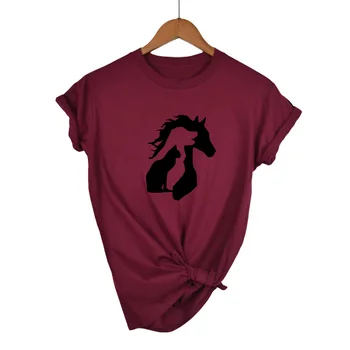 GYVŪNŲ MYLĖTOJAS Arklys, Šuo, Katė Spausdinti Moterų marškinėlius Atsitiktinis Medvilnės Hipster Juokingi Marškinėliai 2021 Girl Lady Viršuje Tumblr